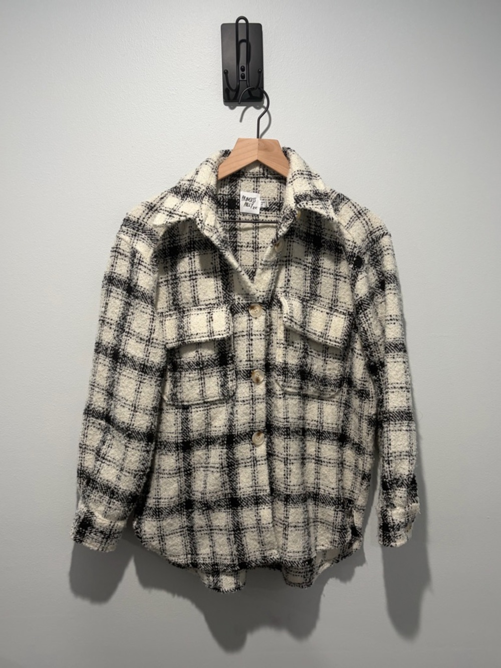 Princess Polly Ivory and Black Plaid Sherpa Style Jacket Shacket 4